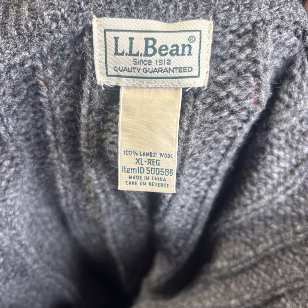 LL Bean Sweater Mens X Large Gray Lambs Wool Classic Outdoor Grandpa Pullover - Picture 7 of 9